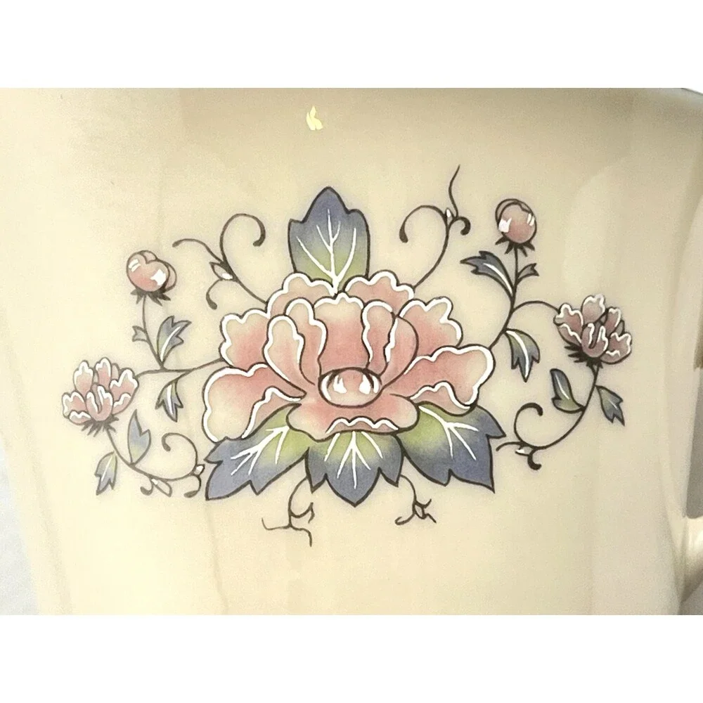 Vtg LENOX China Creamer Sauce Cup Charleston Floral Platinum Trim USA Grannycore